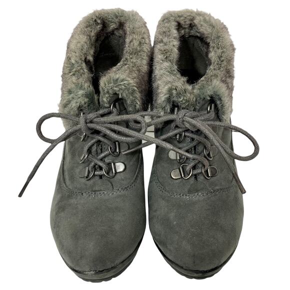 Faux suede lace-up booties Women's Limelight Vail fur top gray boots size 7 - Picture 2 of 9